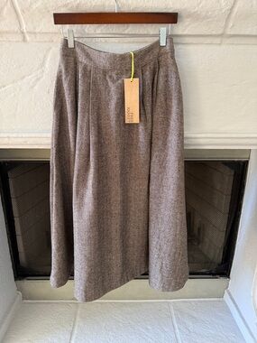Wool Blend Brown Midi Skirt